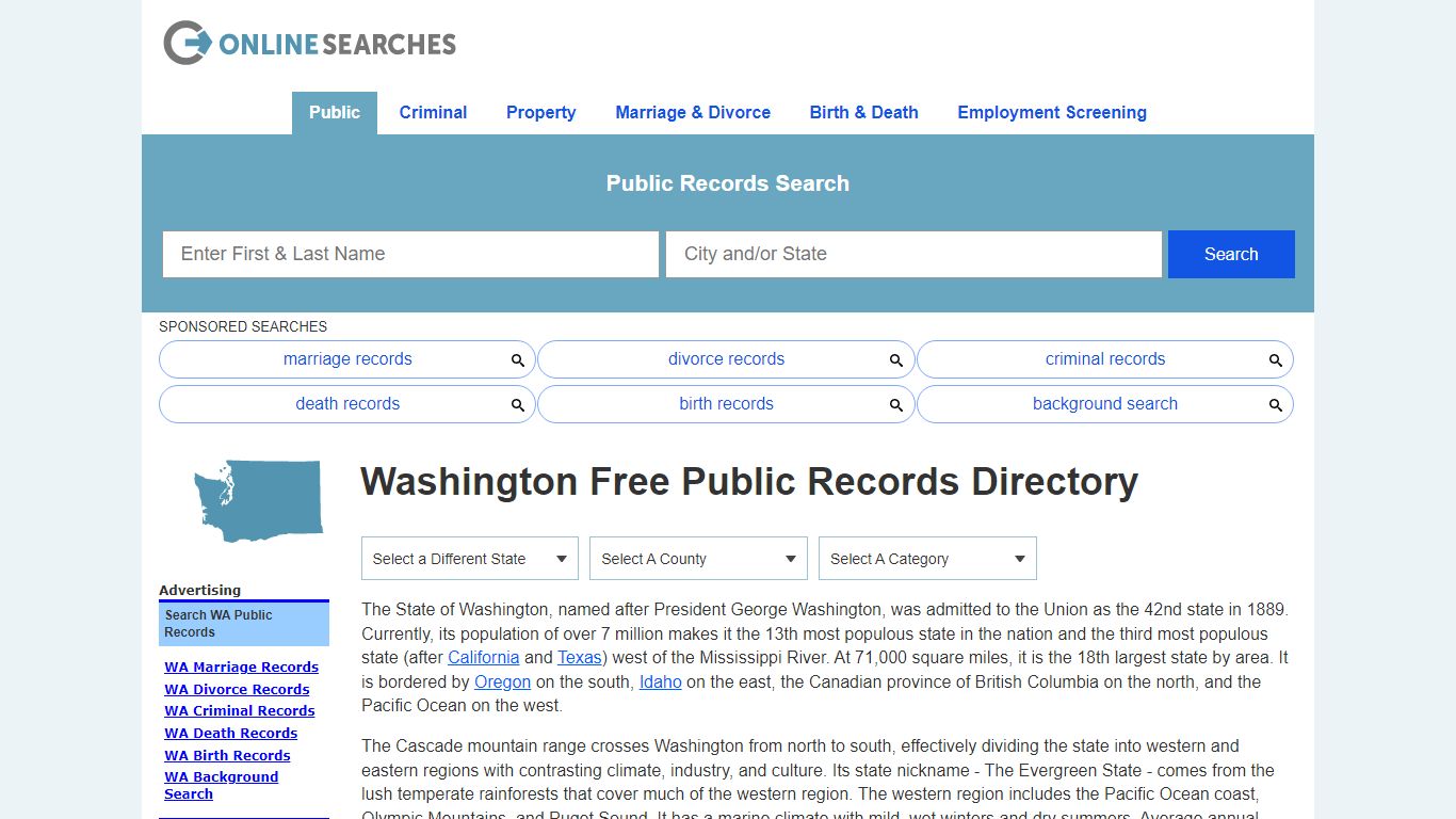Washington Free Public Records Directory - OnlineSearches.com